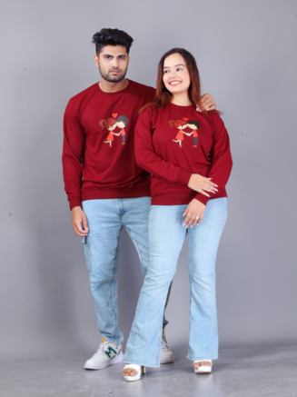 Love Bond Heart Maroon Couple T-Shirts
