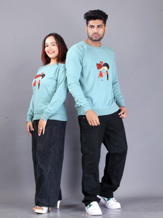 Love Bond Heart Sky Blue Couple T-Shirts